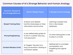 Common Causes of AIโs Strange Behavior and Human Analogy