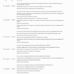 timeline of Google Mapsโ issue identification and resolution